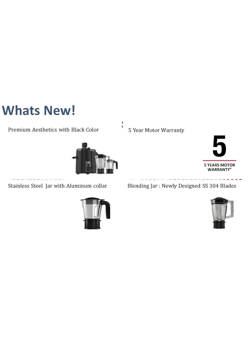 هافلز Havells Hexo 950 Watt Juicer Mixer Grinder | Copper Motor with Double Ball Bearing | 2 Jars (Polycarbonate & SS) | 22000 RPM | 100 Min Continuous Run | Metal Teeth Coupler | (Black & Silver) - Image 3